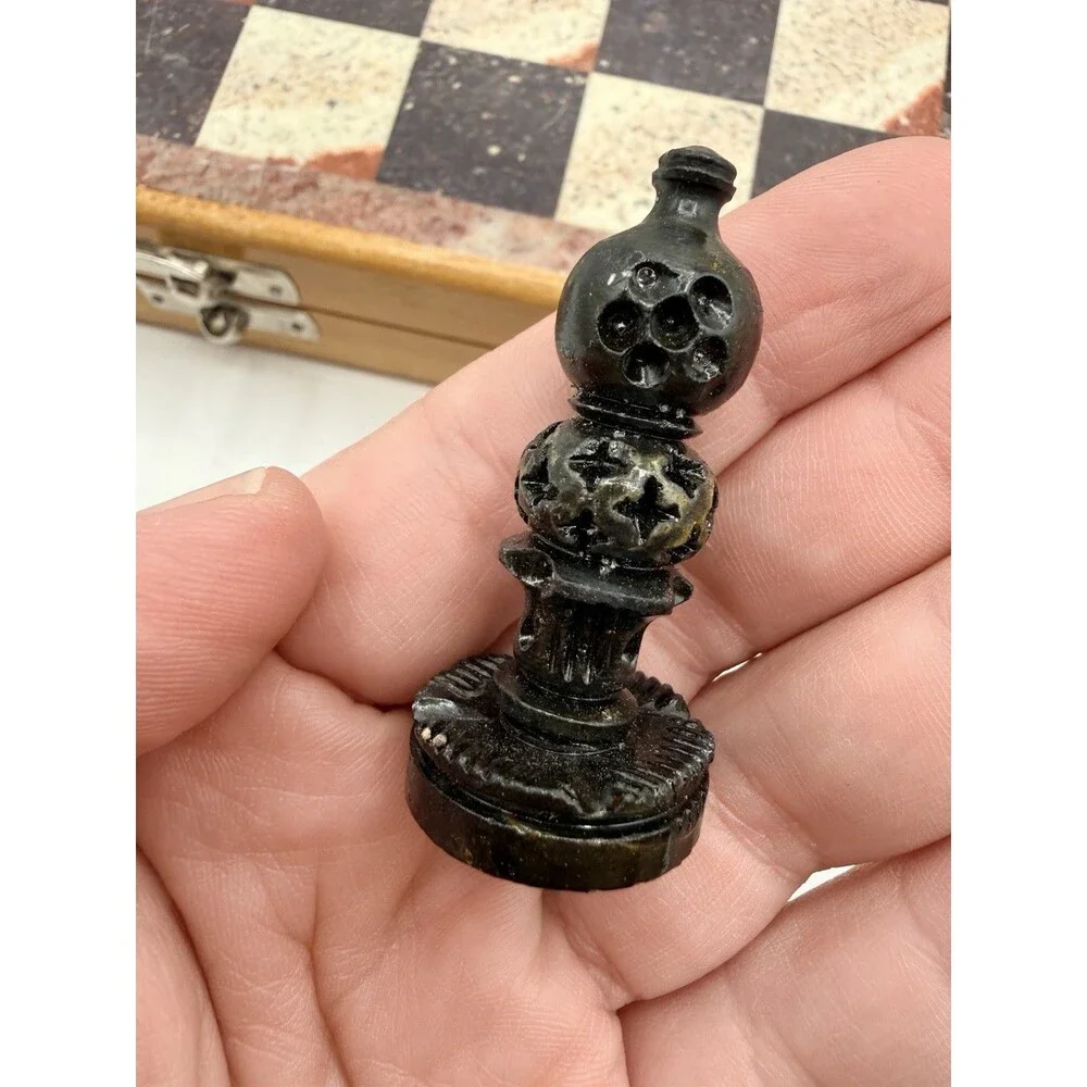Travel Wooden Marble Chess Set Board Game Soapstone / Marble Hand Carved Pieces
